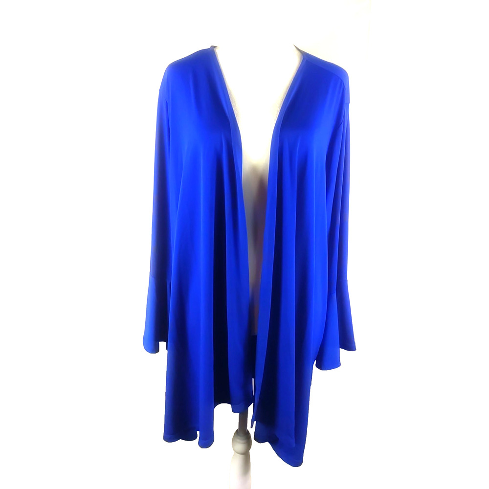 Susan Graver Women's Jacket Throw Size 3 X Royal Blue Long Sleeve Ruffle